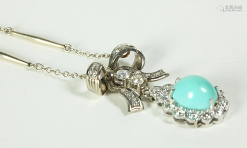 Turquoise Cabochon & Diamond Bow Pendant