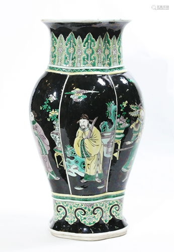 Chinese 19 C Hexagon Famille Noire Porcelain Vase