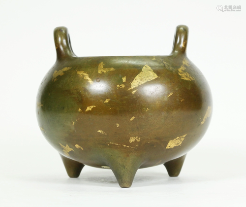 Chinese 18 C Gold Splashed Bronze Incense Burner