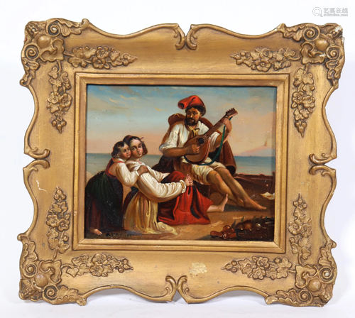 Mediterranean Family with Volcano 19 C Oil Metal