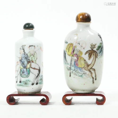 2 Chinese 19 C Enameled Porcelain Snuff Bottles