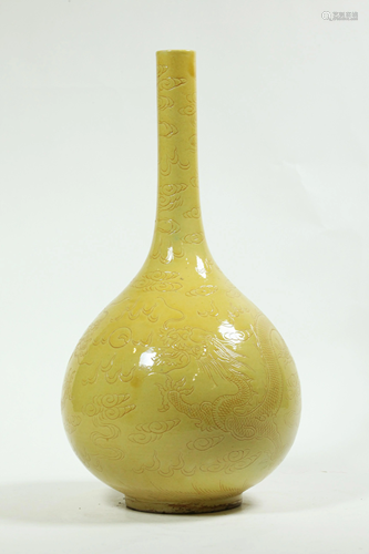 Chinese 19 C Yellow Biscuit Porcelain Bottle Vase