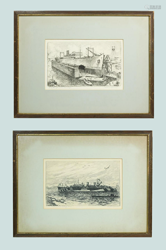 2 Kent Hagerman; WW2 Etchings of Ships