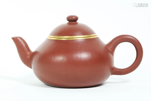 Fine Chinese Yixing & Gold Gourd Shape Teapot