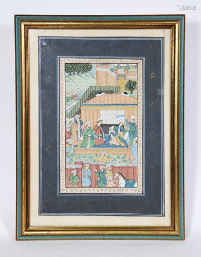 Persian Miniature of a Court Scene Gouache Paper