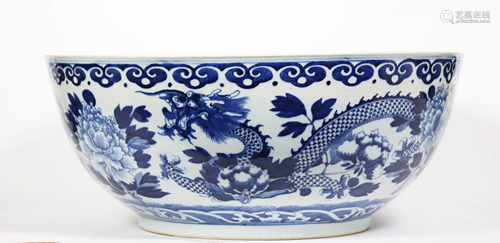 Fine Lg 19th C Chinese Blue & White Porcelain Bowl