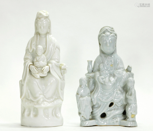 2 Chinese 18/19 C Blanc de Chine Guanyin Figures