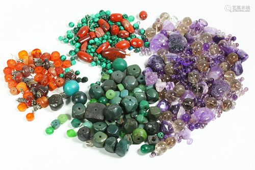 Group Chinese Antique Gemstone Lg Beads Wide Holes