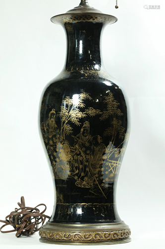 Chinese Mirror Black Monochrome Porcelain Vase