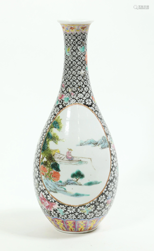 Chinese Republic; Enamel Porcelain Bottle Vase