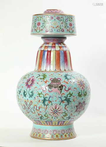 Chinese Buddhist Famille Rose Porcelain Altar Vase