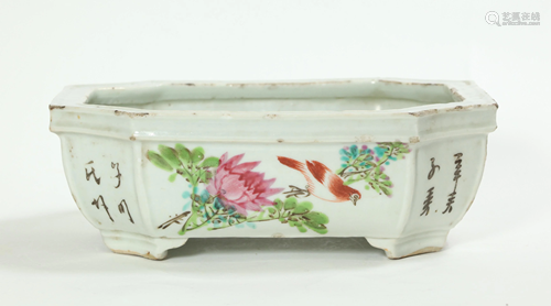 Chinese Qing Bird & Flower Porcelain Planter