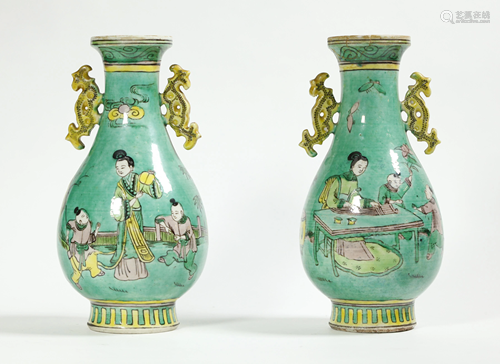 Pr Chinese Famille Verte Biscuit Porcelain Vases