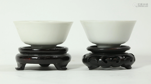 Pair Chinese Ming Blanc de Chine Porcelain Teacups