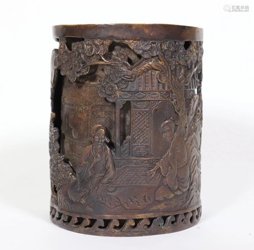 Chinese Cast Bronze Brush Pot