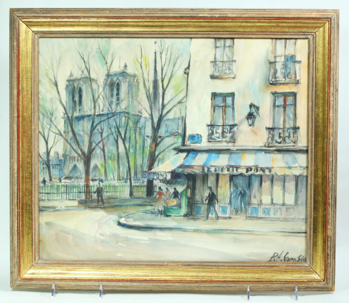 Pierre Eugene Cambier Watercolor Cafe Notre Dame