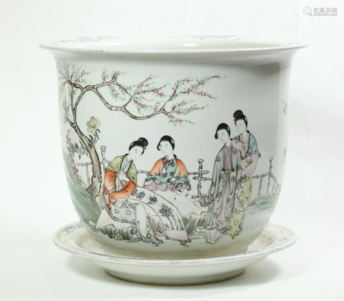 Chinese Late Qing Porcelain Planter & Tray