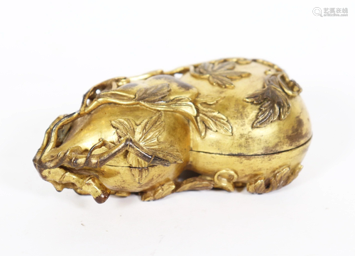 Chinese Heavy Gilt Bronze Double Gourd Box