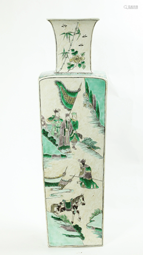 Chinese 19 C Famille Verte Biscuit Porcelain Vase