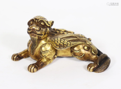 Chinese Gilt Bronze Beast Scholar's Paper Weight