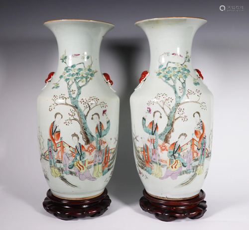 Pair Lg Chinese Enameled Porcelain Vases