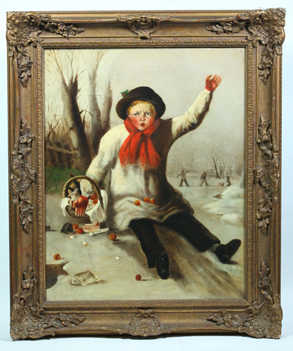 Bertha Davies 1895 Oil Canvas Boy Falls on Ice