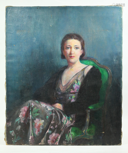 American School ca 1920 Oil Canvas Portrait Lady