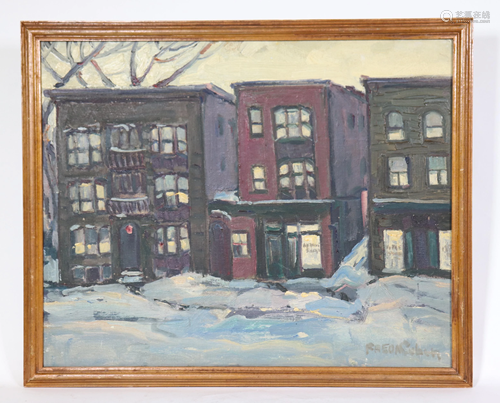 Freda Cohen: Oil Canvas Row House Antique Sh…