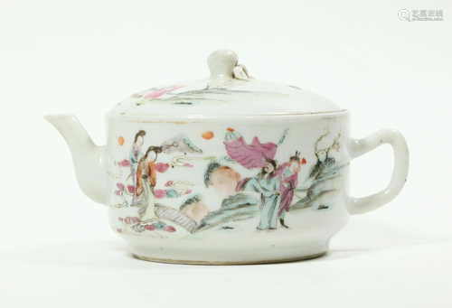 Chinese 19 C Enameled Immortals Porcelain Teapot