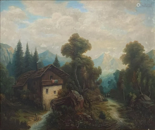 EUROPEAN LANDSCAPE PAINTING WITH MILL AND M…