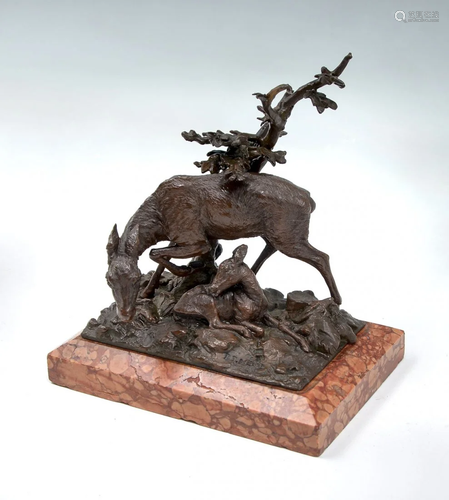 BRONZE DOE AND FAWN SCULPTURE SIGNED M…