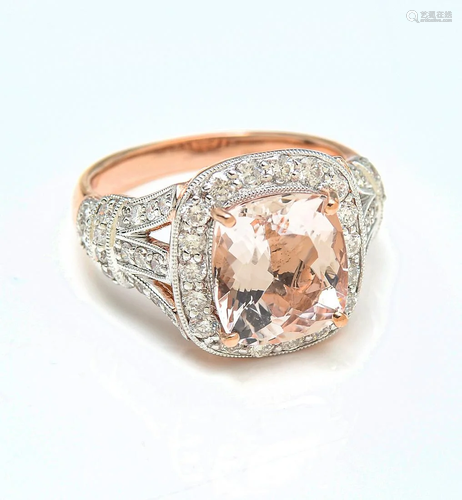 14K 3.74 CT MORGANITE & DIAMOND RI…