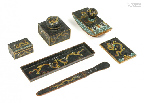 6 PC. CHINESE CLOISONNE DRAGON DESK …