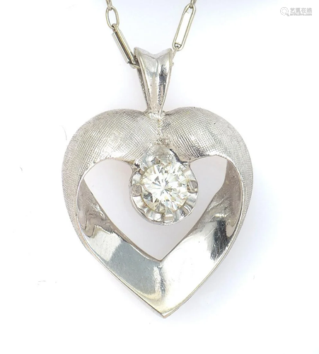 14K MID CENTURY DIAMOND HEART PENDANT