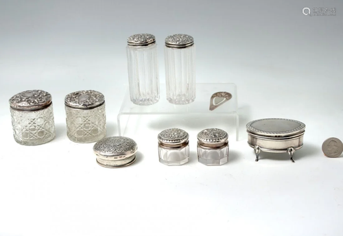 9 SILVER & GLASS DRESSER SET ITEMS