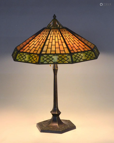 HANDEL SIGNED SLAG GLASS FILIGREE LAMP