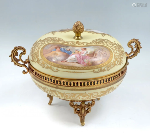 PAINTED SEVRES STYLE PORCELAIN DRESSER JAR