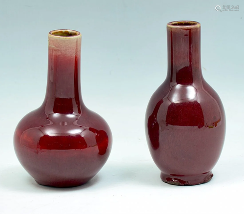 2 CHINESE FLAMBE PORCELAIN BOTTLE VASES