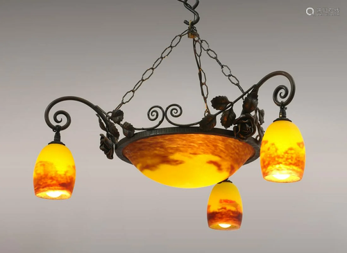 FRENCH ART DECO DEGUE GLASS CHANDELIE