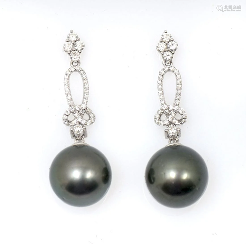 14K BLACK SOUTH SEA PEARL & DIAMOND EARRINGS