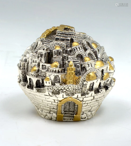 JERUSALEM STERLING & 24K GOLD GLOBE OF THE ET…