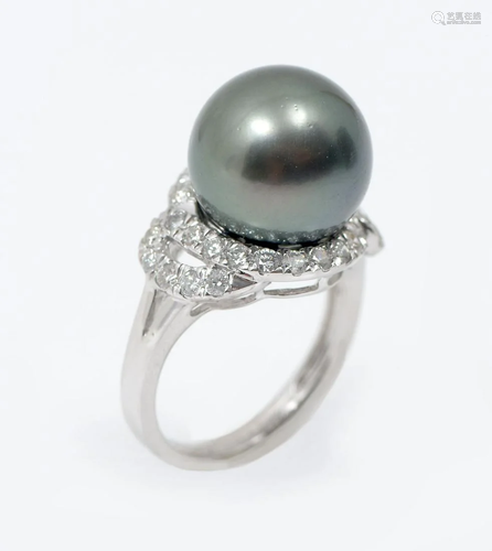 PLATINUM TAHITIAN BLACK PEARL & DIAMOND RI…