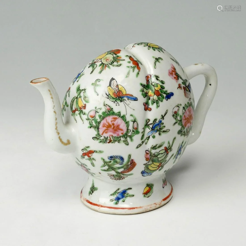 CHINESE FAMILLE ROSE PORCELAIN CADOGAN TEAPOT