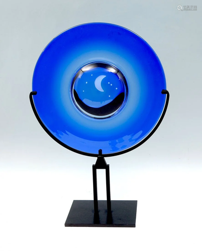 STEFANO TOSO COBALT GLASS MOON & STARS DISC …