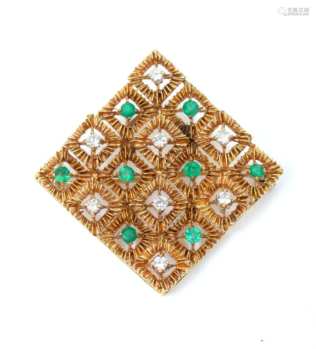 18K EMERALD & DIAMOND BROOCH