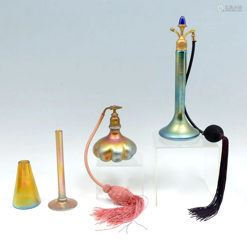 4 PC. STEUBEN ART GLASS PERFUME & VASE COLL…