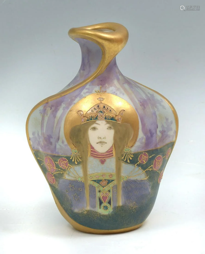 MUCHA STYLE PAINTED AUSTRIAN AMPHORA VASE