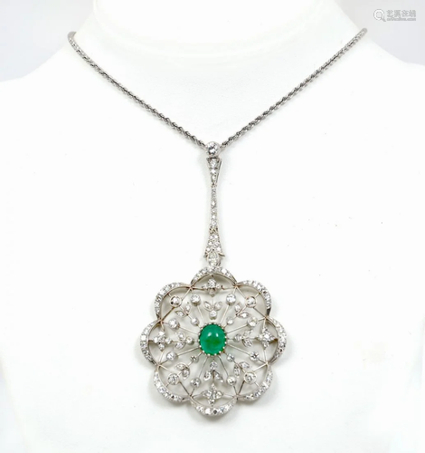 PLATINUM 8.50CTW EMERALD & DIAMOND PEND…