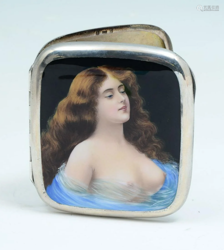 SILVER GILT CIGARETTE CASE ENAMEL NUDE BEAUTY