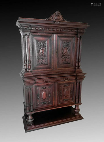 19TH C EUROPEAN CARVED OAK 4 DOOR CABIN…